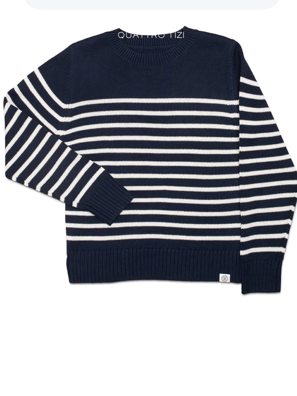 Long & Wharf Navy and White Striped Crewneck Sweater for Women